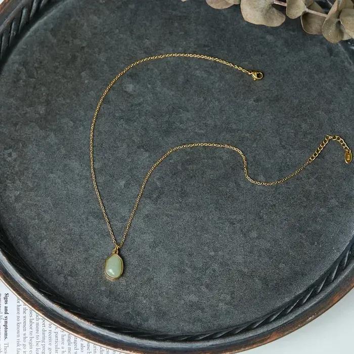RHYSONG-Collier pendentif en cristal pour femme, tour de cou en acier inoxydable, lustre, aventurine