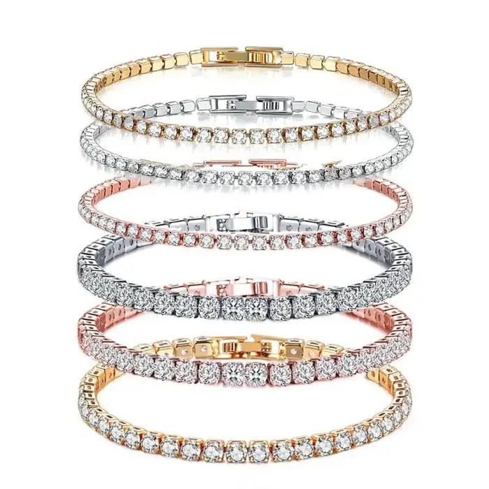Bracelet de Tennis en Argent Sterling 925 Or Rose Cristal Scintillant Zircone Cubique Cadeau Surprise Occasion Spéciale Femme