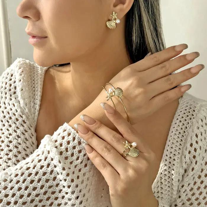 Ensemble de bijoux en métal Design Sense pour femmes, style minimaliste, imitation perle, étoile de