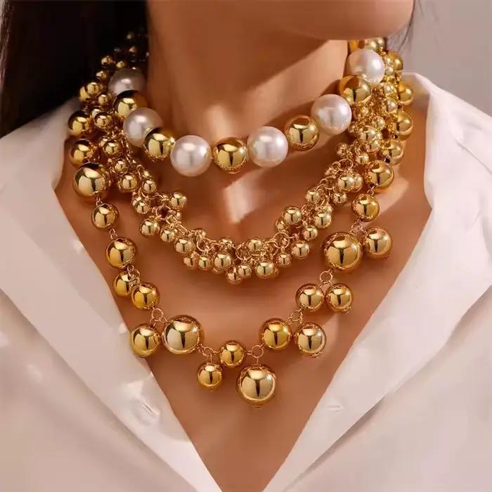 Mode ronde CCB grande boule perle chaîne collier court élégant Imitation