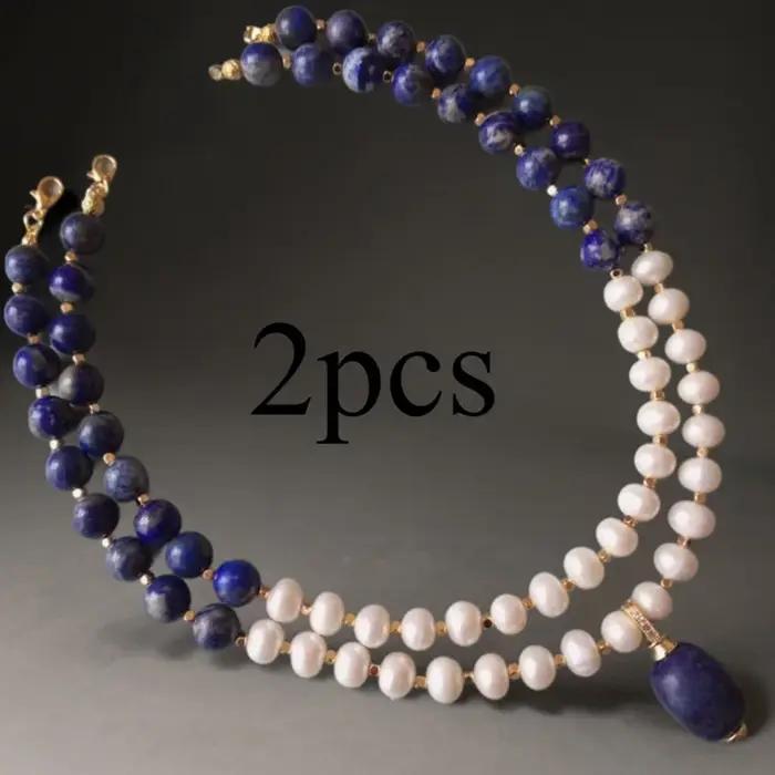 Collier vintage en perles de lapis-lazuli naturel pour femmes
