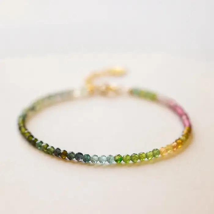 Petits bracelets en perles de tourmaline naturelle multicolores pour femmes