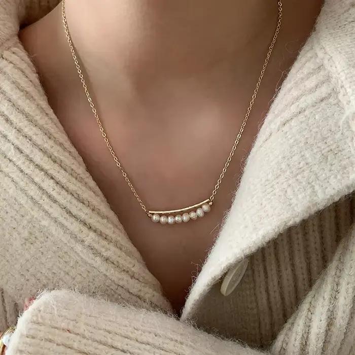 Colliers en chaîne de perles baroques couleur or pour femmes, bijoux tendance minimalistes, accessoires géométriques