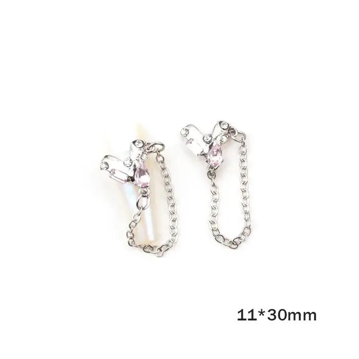 5 pièces Chic à la mode ss diamants pointillant coeur Design bijoux Chrome argent rose cristal chaînes pendentifs manucure ornements 404art