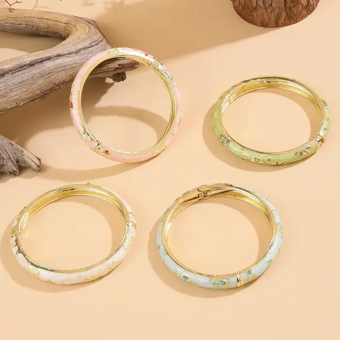 Jardme 4 pièces ensemble Bracelet pour femmes Vintage petite fleur cloisonné émail bracelets élégant Style ethnique