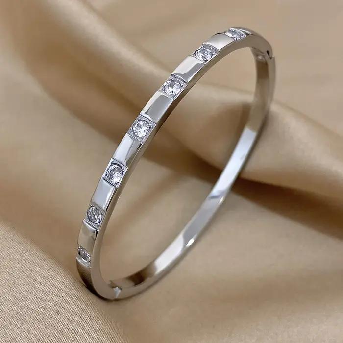 Bracelet AENSOA en acier inoxydable avec placage or et strass pour femmes élégant tracker d'humeur pour occasions spéciales et tous les jours