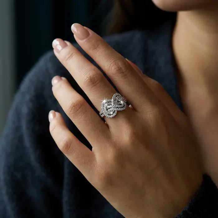 Bague en cuivre avec zircon cubique à nœud croisé pour femme