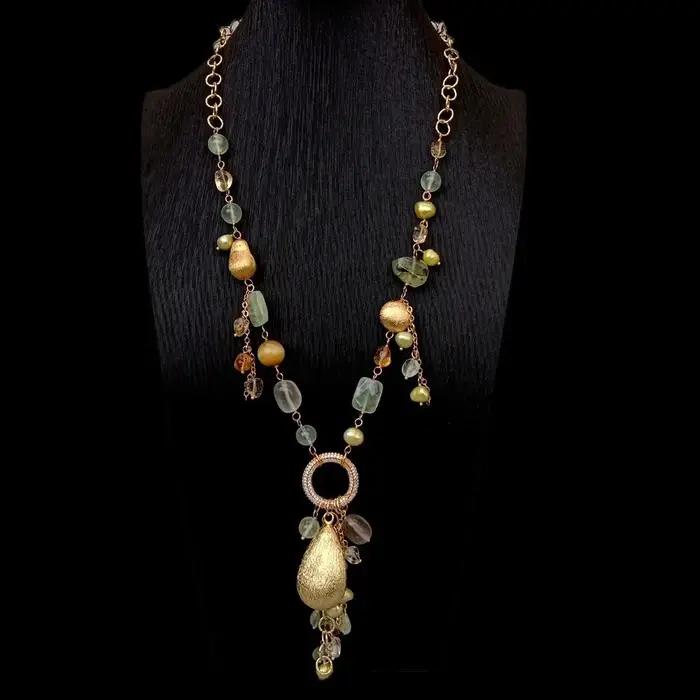 Y.YING-Collier semi-précieux naturel pour femme, perle verte, bijoux de prehnite, papeterie JOWomen