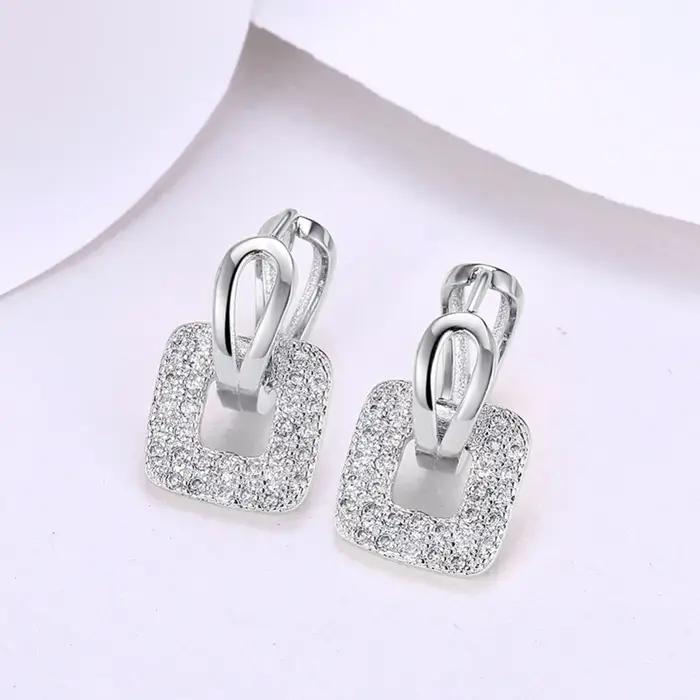 Lekani 2019 Unique forme carrée Piercing Huggie cerceau boucle d'oreille pour les femmes argent/or 2 couleurs