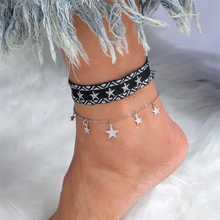 Bracelet de cheville en coquillage et étoile de mer pour femme