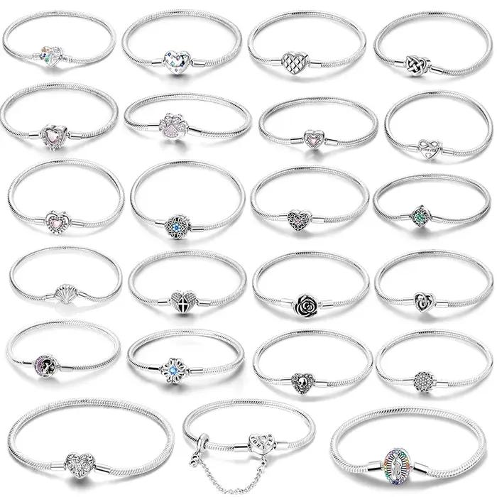 Women Bracelet 925 Silver Original Eternal Love Snake Bone
