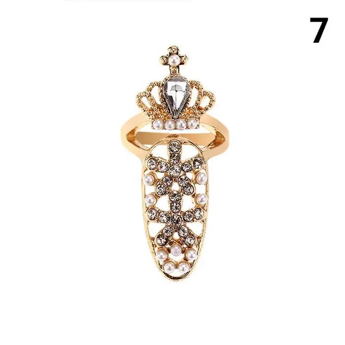 Bague à ongles en cristal et strass pour femmes