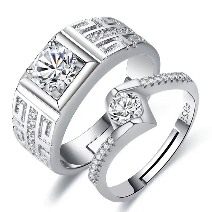 Bague de luxe en argent sterling 925 avec motif cœur exquis et zircone pour homme et femme