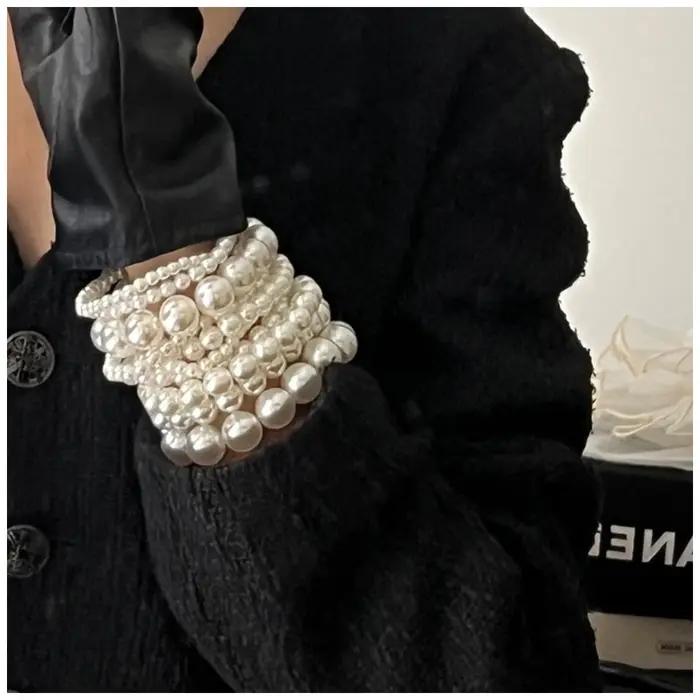5 pièces par ensemble élastique Imitation perles Bracelets pour femme taille