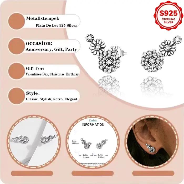 Boucles d'oreilles clous délicates trois marguerites en argent 925