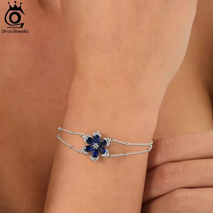 Ensemble de bijoux en argent 925 avec saphirs bleus forme de fleur pour femmes occasions spéciales