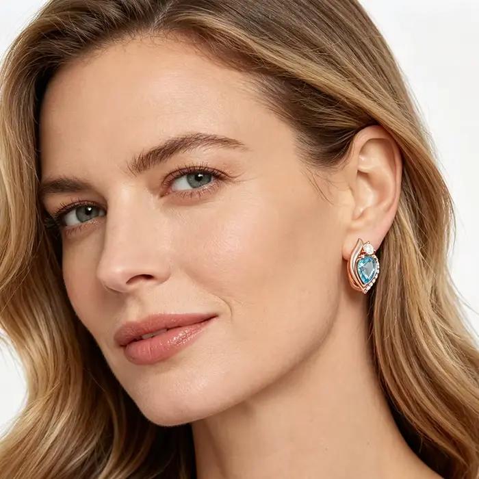 Kienl – boucles d'oreilles anglaises couleur or Rose 585 pour femmes, accessoires en Zircon naturel bleu, bijoux fins de haute qualité pour tous les jours