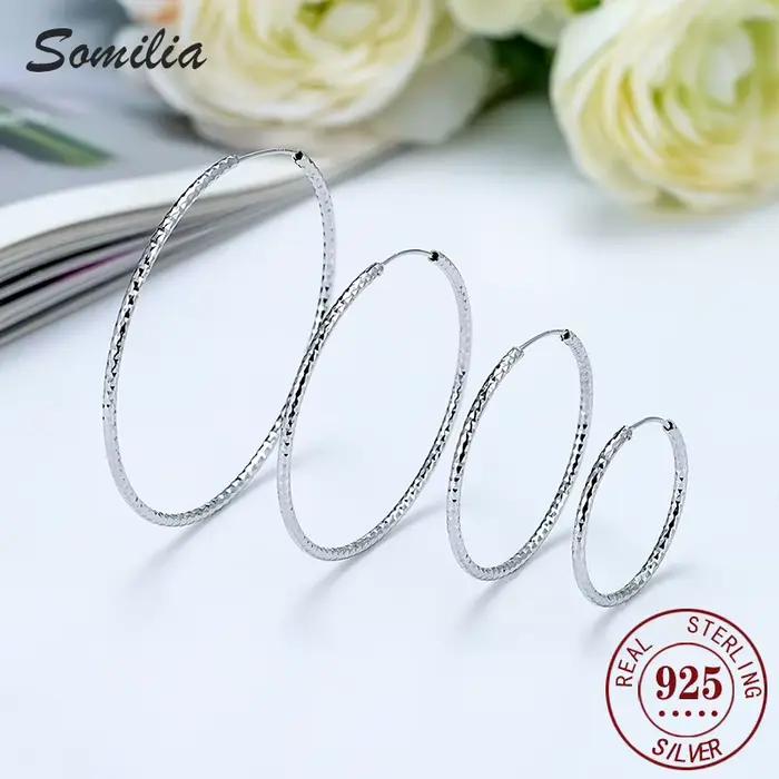 SOMILIA Boucles d'oreilles grandes et rondes pour femmes en argent sterling 925