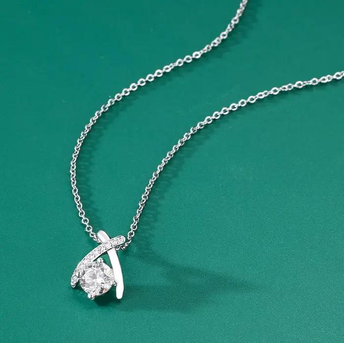 Collier avec pendentif en argent 925 pour femmes, zircon brillant, classique, à la mode, bijoux de fiançailles, de mariage, cadeau de fête, nouvelle collection