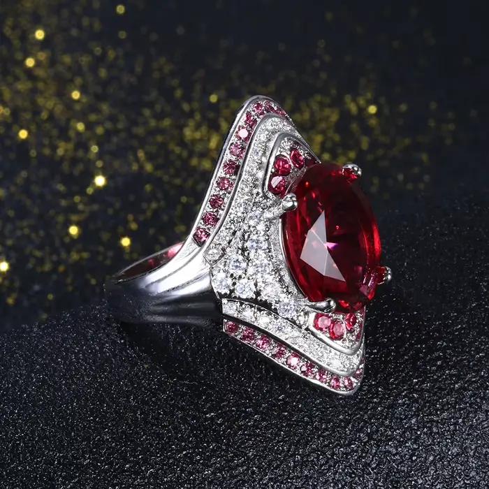 Bague en argent 925 véritable avec rubis et cristal pour femmes, vintage, style vendange, alliance de mariage, bijou de fête et de mariage, cadeau pour occasions spéciales