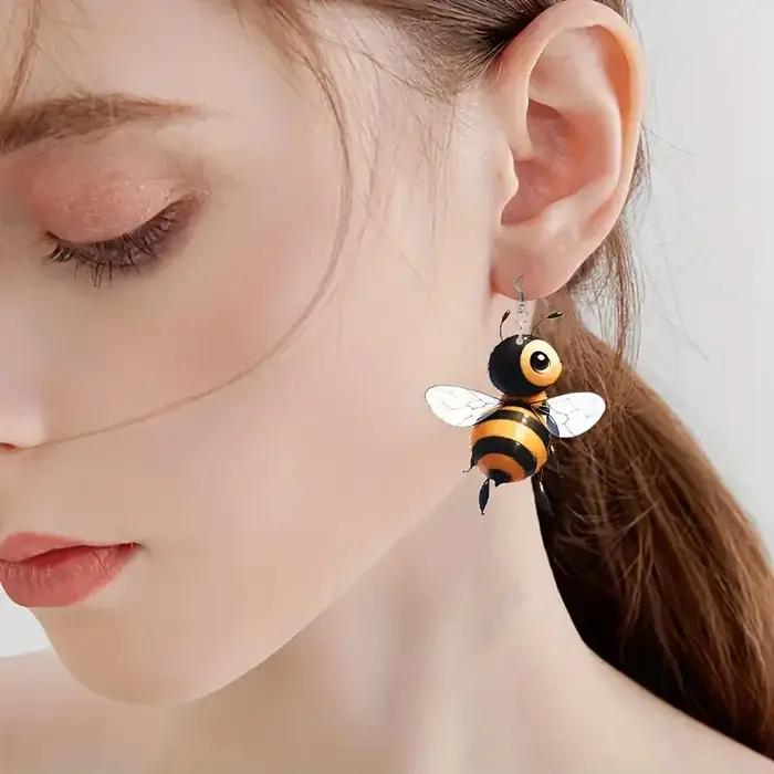 Boucles d'oreilles en acrylique 2D motif petite abeille mignonne