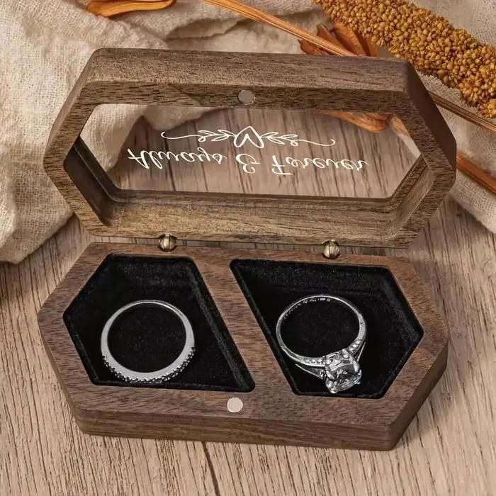Boîte à matiques en bois gravée, double fente, parfaite pour mariage, matiques de proposition, cadeau romantique pour femme, bijoux, toujours et pour toujours"