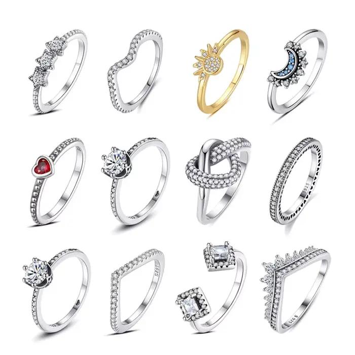 Bague en argent sterling 925 sertie de zirconium blanc et pierres précieuses pour femmes occasions d'engagement romantique et mignonnes