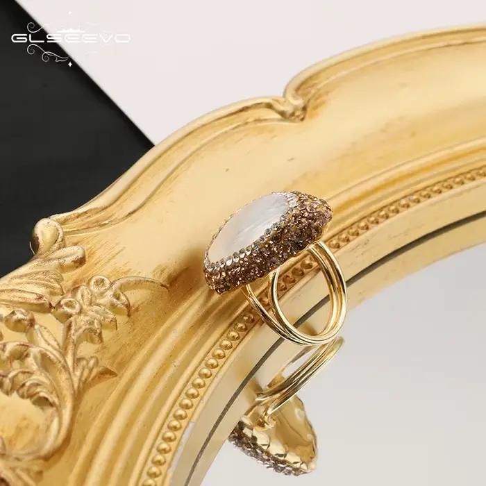 GLSEEVO-Bague en Perles Baroques Naturelles pour Femme, Strass Incrustés à la Main, Mode Exquise, Personnalité, Luxe, ix, Bijoux pour Dames, Nouveau