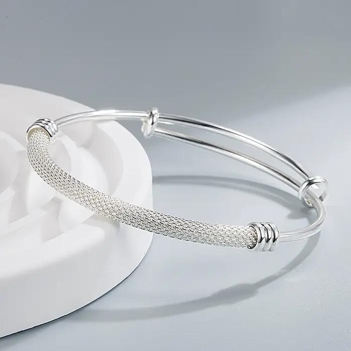 Bracelet ouvert en maille de tissage en argent regardé 925 pour femme, bracelet de luxe, accessoires
