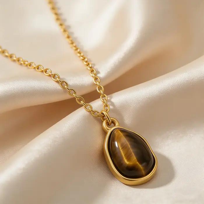 Collier en pierre naturelle œil de tigre pour femmes