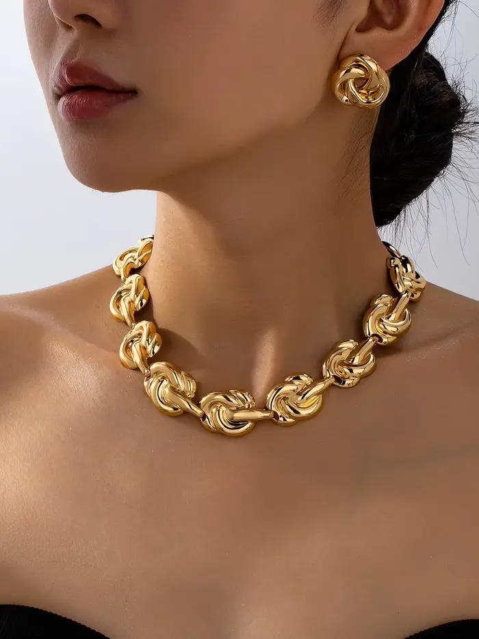 Ensemble de bijoux en métal plaqué or avec motifs géométriques pour femmes style punk occasions spéciales