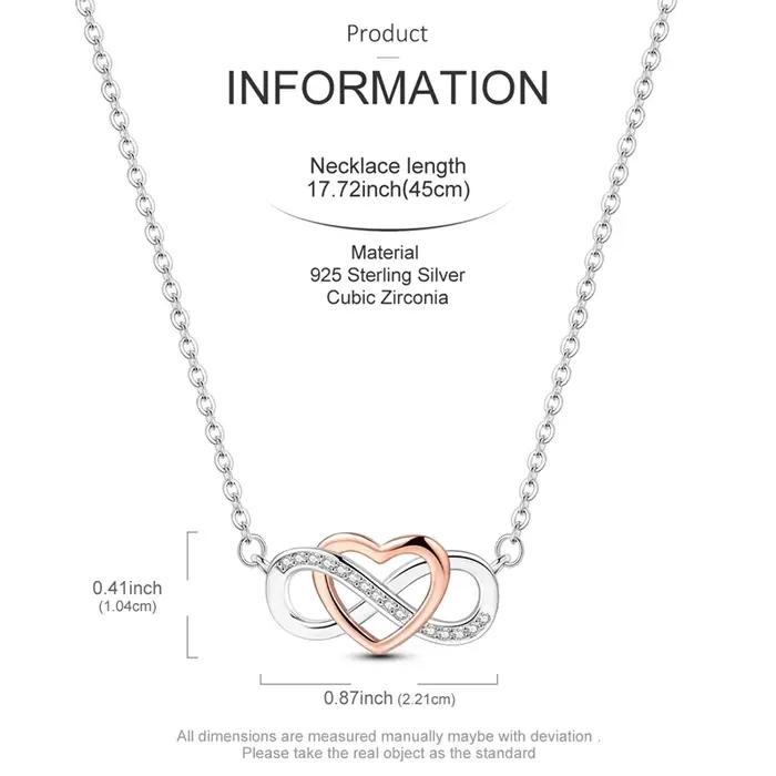 Collier en argent sterling 925 avec pendentif cœur infini en or rose