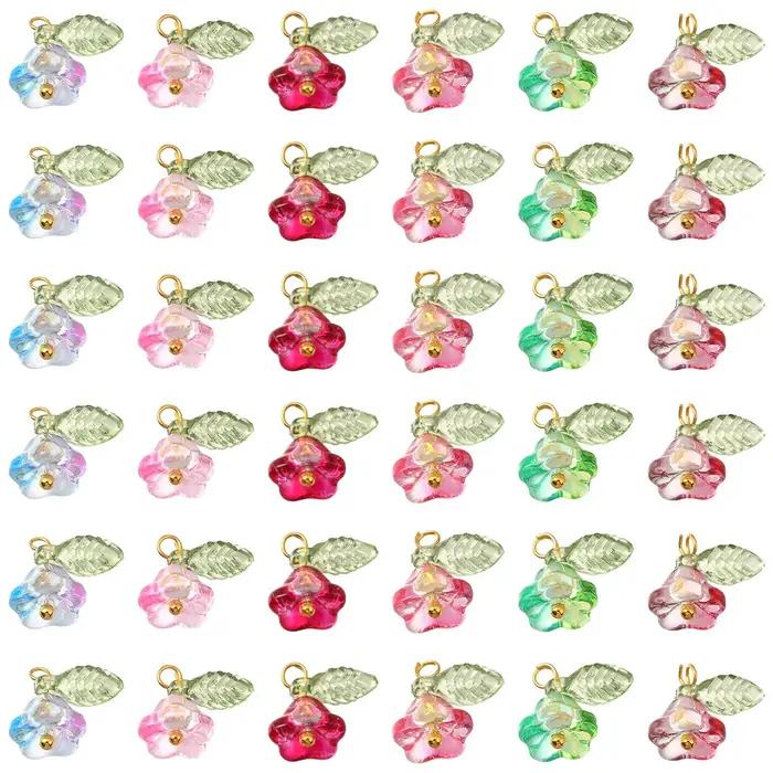 30 pièces 6 couleurs pendentifs perles fleur avec résultats dorés breloques pour femmes collier Bracelet boucles d'oreilles fabrication de bijoux à bricoler soi-même