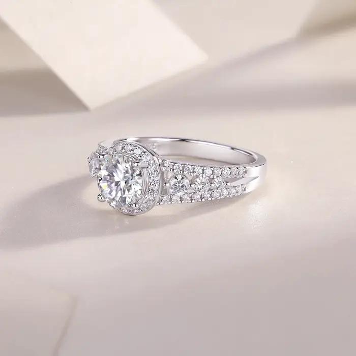 Bague de fiançailles JIUZUAN en argent sterling 925 sertie de moissanite claire design vintage pour femmes occasions spéciales