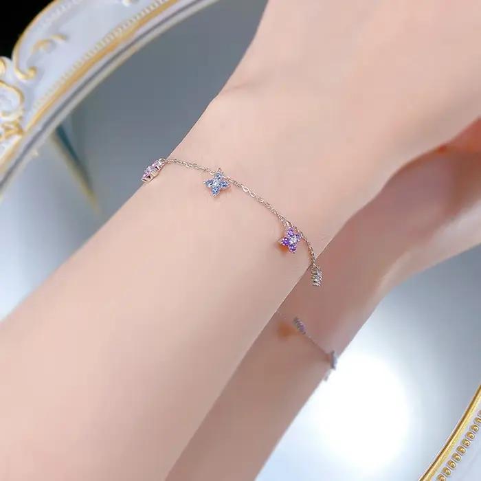 Vinregem Lab créé saphir pierres précieuses fleurs colorées Bracelets 100% 925 en argent Sterling bijoux fins pour les femmes cadeaux en gros