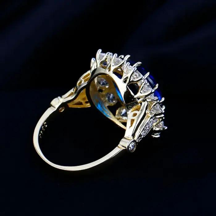 Bague ovale de luxe en Zircon bleu pour femmes