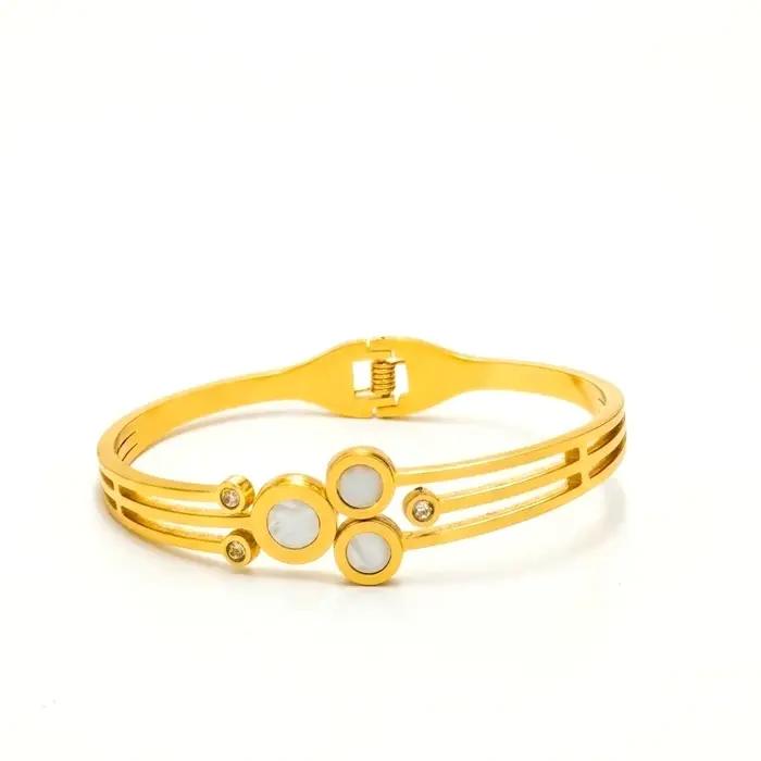 Bracelet ouvert doré, bracelet classique en acier inoxydable pour femme