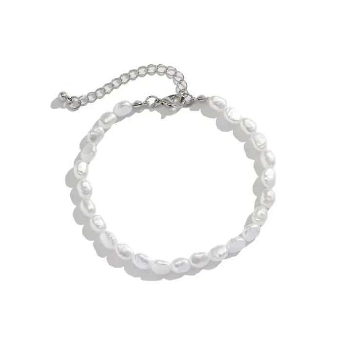 Nouveau Bracelet Chaîne Ovale en Perles d'Imitation Tendance pour Hommes et Femmes