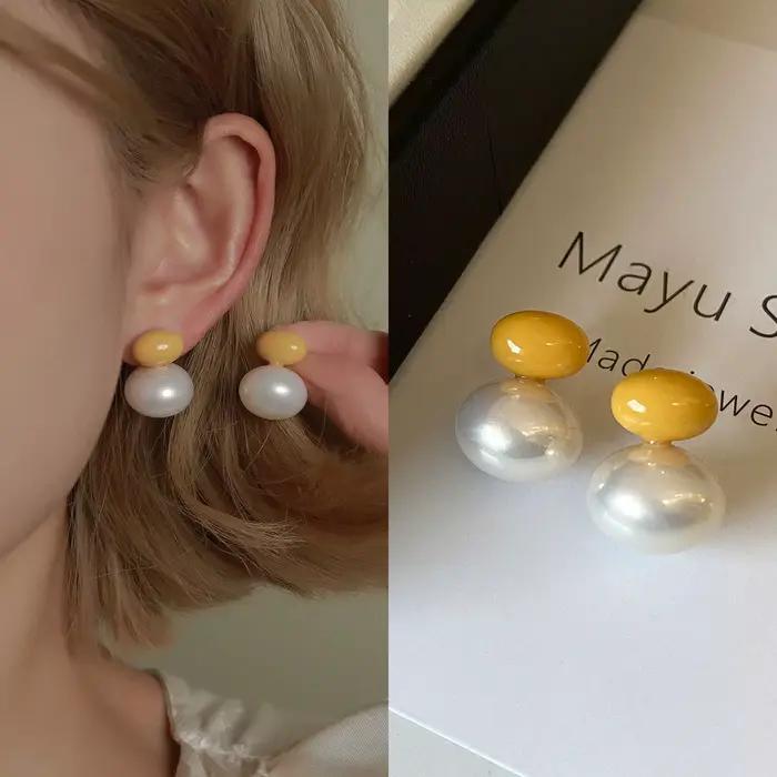 Boucles d'oreilles rondes en perles colorées Dopaamine pour femmes, bijoux d'oreille simples et élég