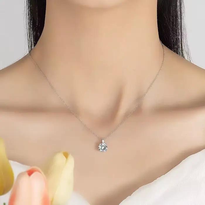 Mini Moissanite réel 925 en argent Sterling pendentif collier femme clavicule colliers bijoux de fête de mariage