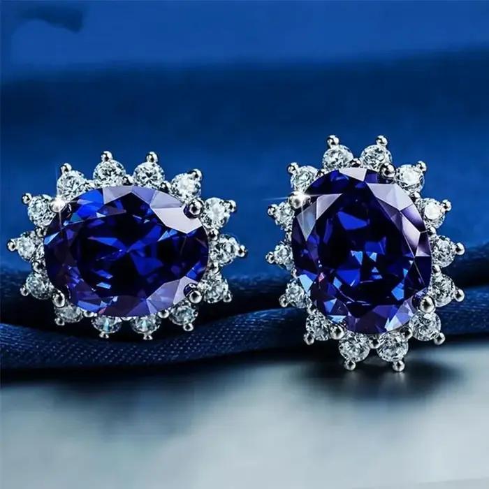 Boucles d'oreilles princesse Diana saphir bleu pour femmes