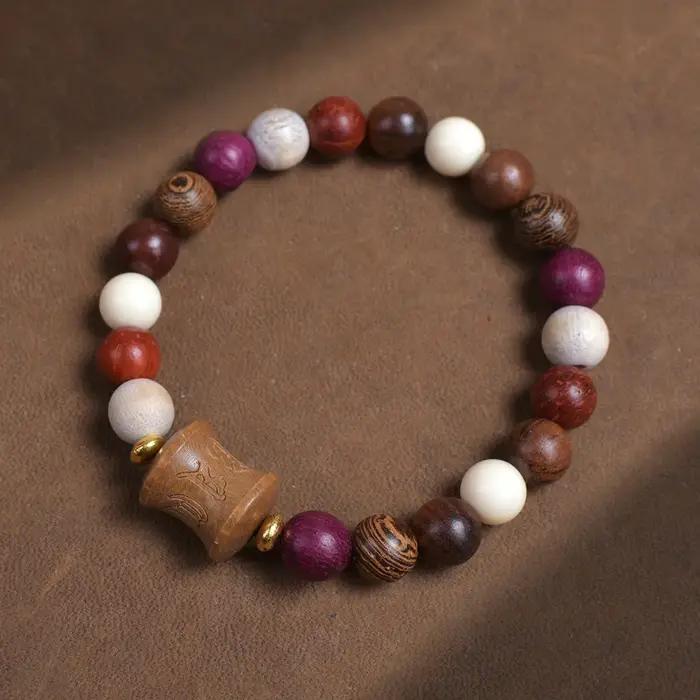 Bracelet articulé en bambou et ébène, pierre de lune de nuit éternelle, anneau de course, jeu cultur