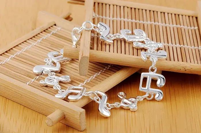 Chaîne de notes musicales fines en argent Sterling 925