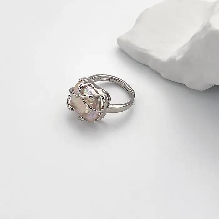 Bague en perles d'eau douce naturelles style baroque rétro européen élégante pour femmes occasions spéciales cadeau de luxe