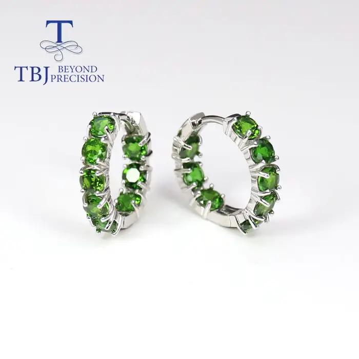 Boucles d'oreilles en diopside naturel rond de 4.0mm, design tendance, bijoux fins pour femmes, en argent sterling 925, 2026
