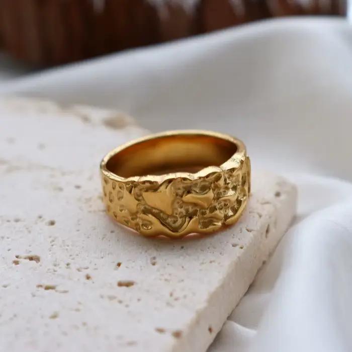 Bague Pépite Vintage en acier inoxydable plaquée or pour femmes et hommes, cadeau idéal pour mariages, anniversaires et occasions spéciales
