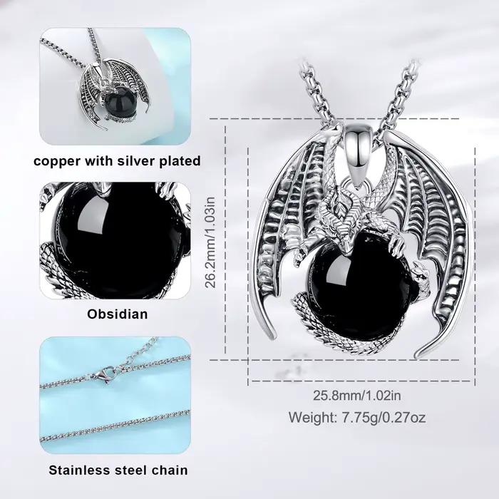 Pendentif obsidienne dragon punk avec chaîne en acier inoxydable pour femme et homme, bijou énergétique à offrir pour occasions spéciales