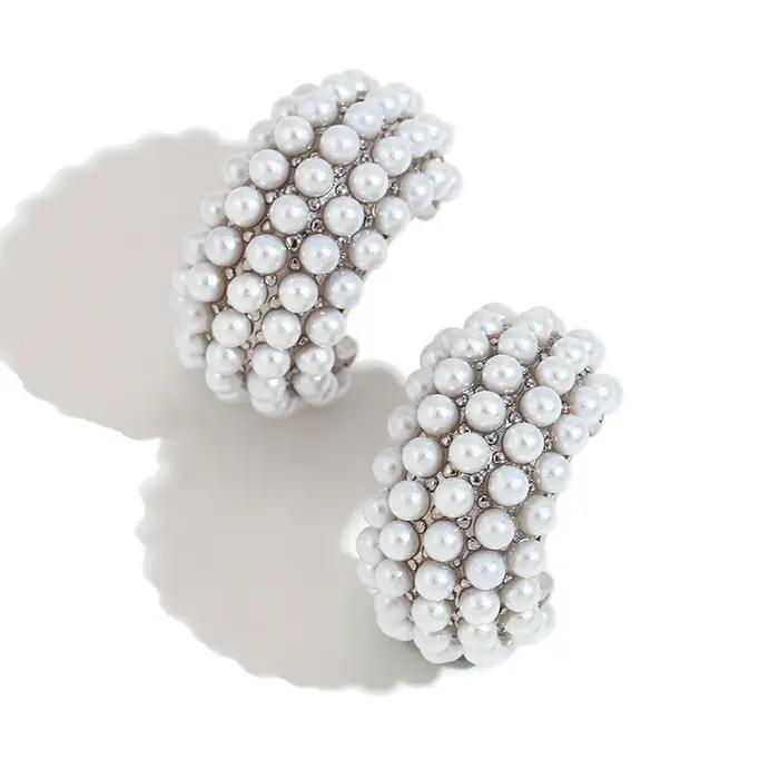 E.B.belle optics-Boucles d'oreilles en perles colorées en forme de C pour femme, plaqué or 18 carats