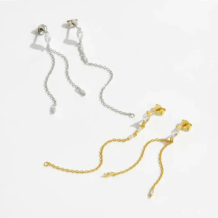 Boucles d'oreilles pendantes en argent sterling 925 ANDYWEN avec zircon marquise et chaîne à pampilles
