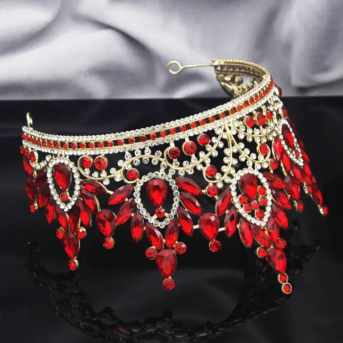 Couronne de luxe pour femme grande tiara diadème mariage bijou cheveux accessoire tête concours beauté occassions spéciales or rose or pur plaqué argent rhodium imitation